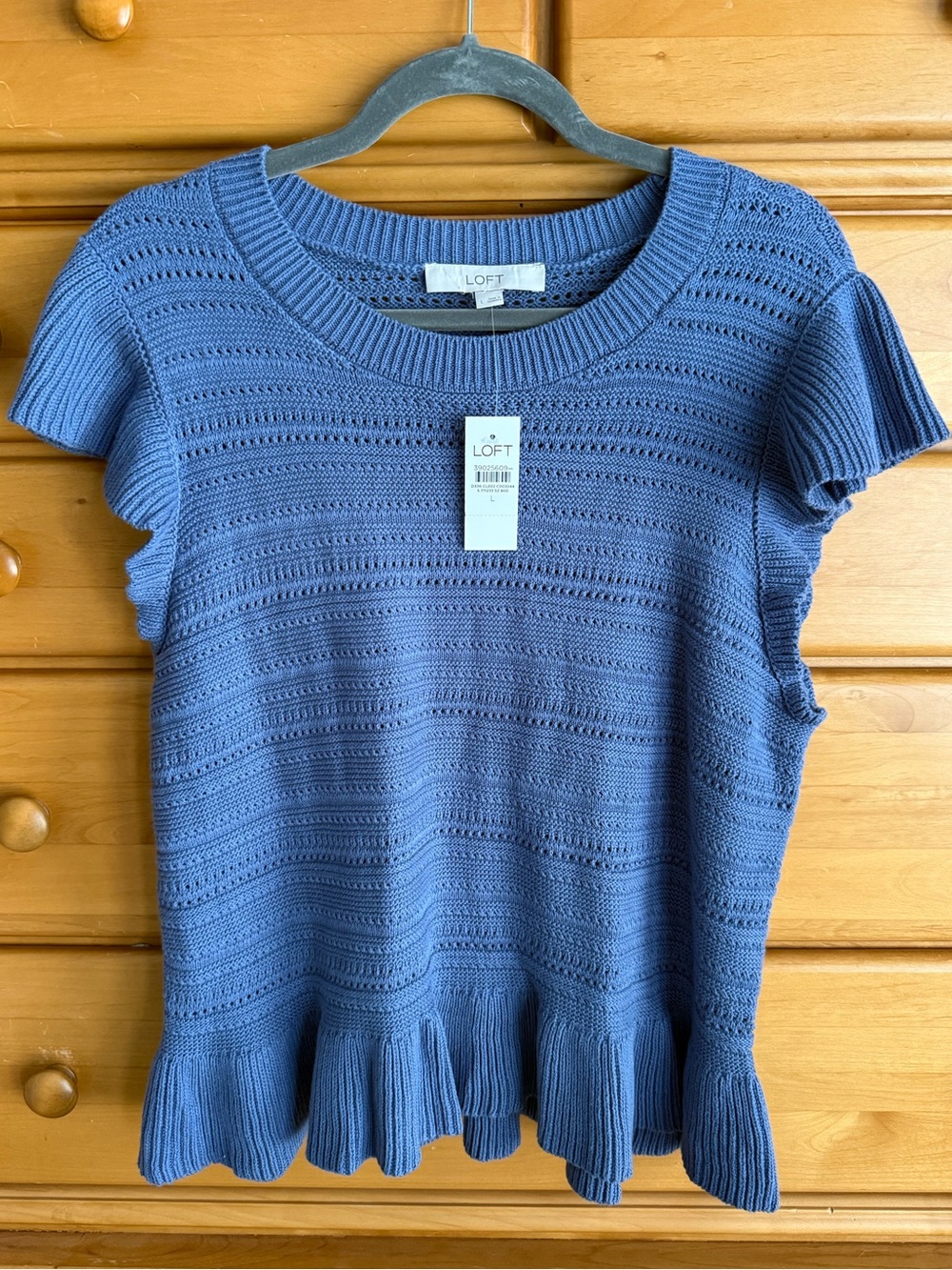 NWT LOFT Pointelle Ruffle Sweater ~ Large ~ Periwinkle Blue